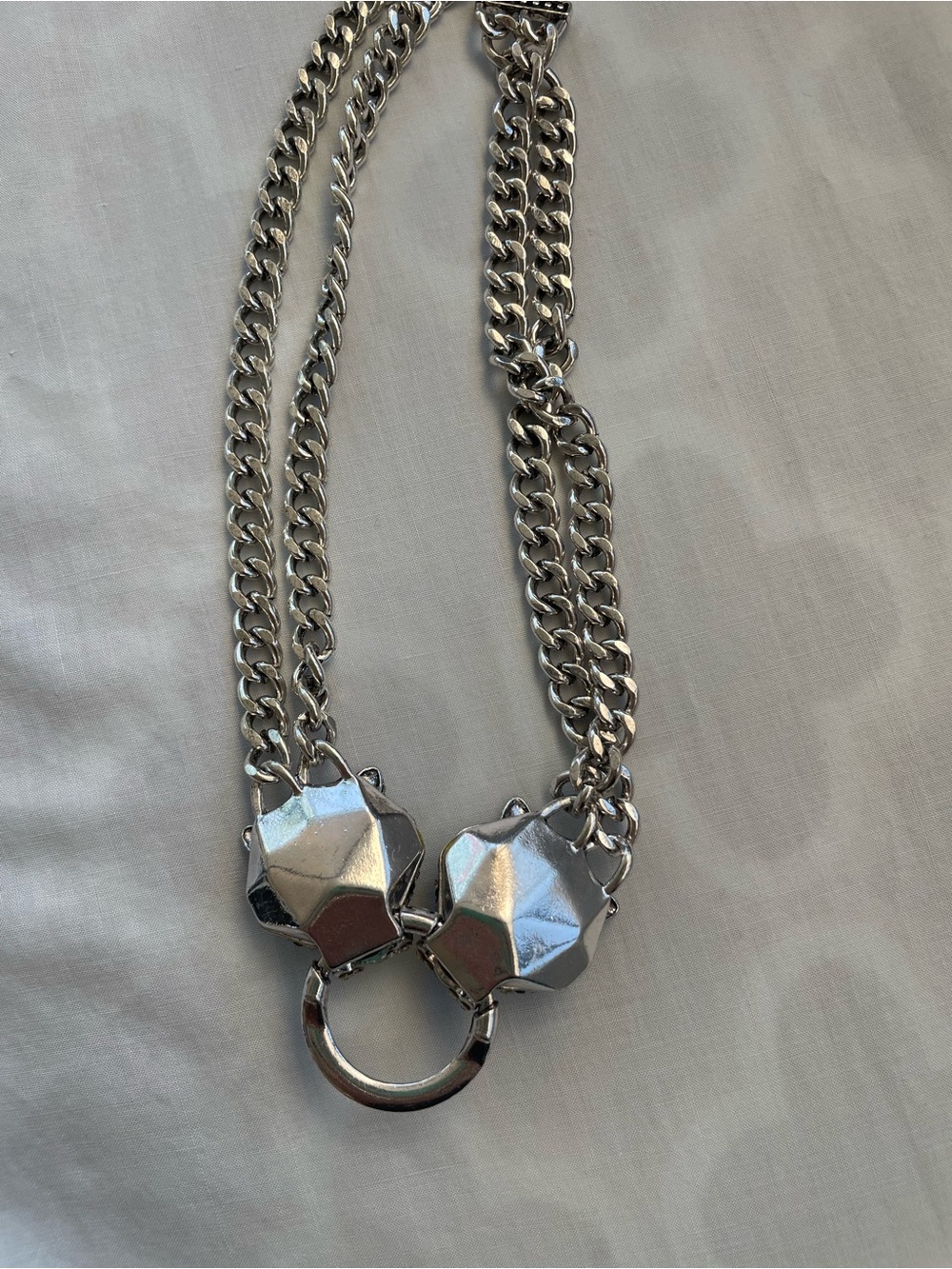Silver Panther Head Multi-Chain Necklace with Green Accents - Picture 5 of 5